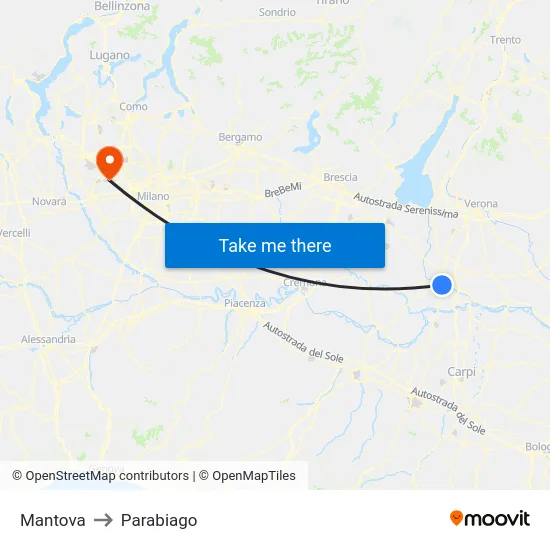 Mantova to Parabiago map