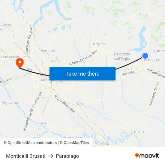 Monticelli Brusati to Parabiago map