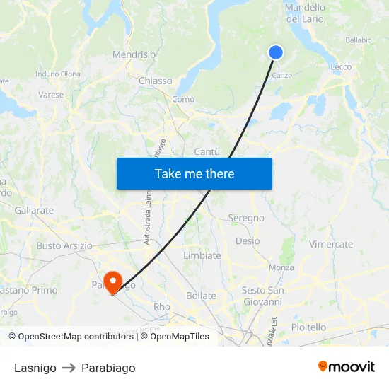 Lasnigo to Parabiago map