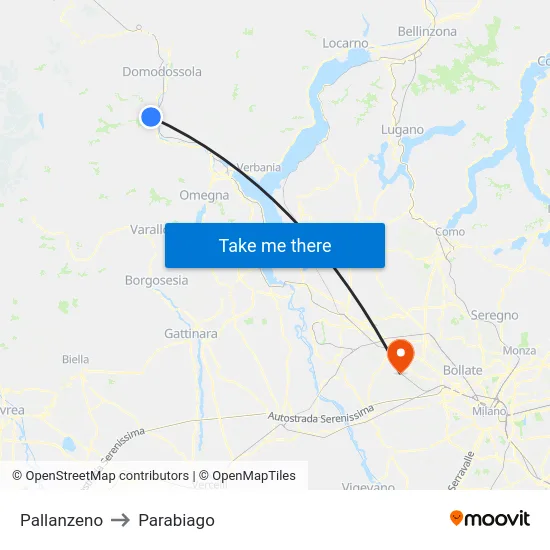 Pallanzeno to Parabiago map