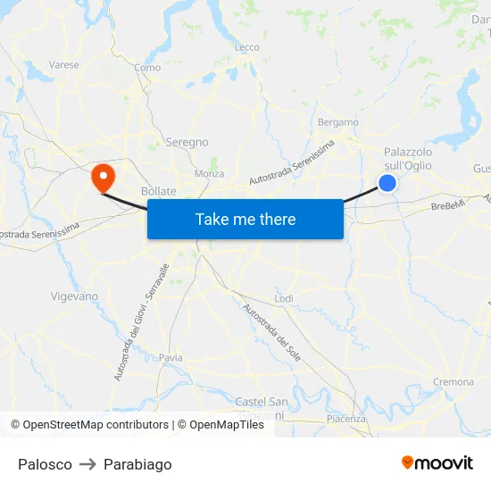Palosco to Parabiago map