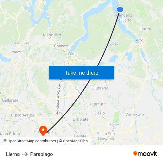 Lierna to Parabiago map