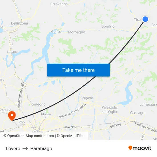 Lovero to Parabiago map