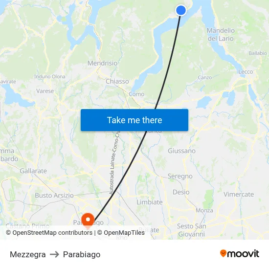Mezzegra to Parabiago map