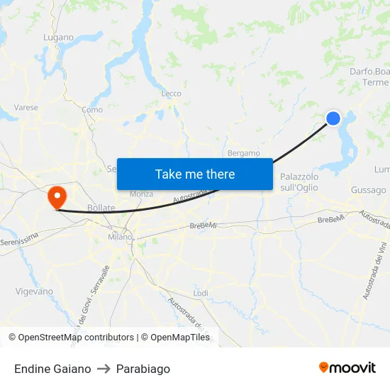 Endine Gaiano to Parabiago map