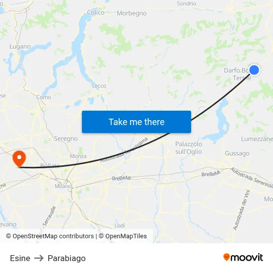 Esine to Parabiago map