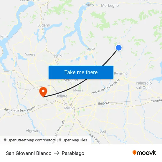 San Giovanni Bianco to Parabiago map