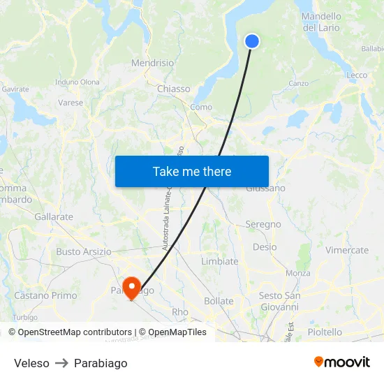 Veleso to Parabiago map