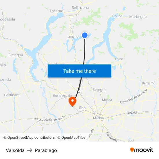 Valsolda to Parabiago map