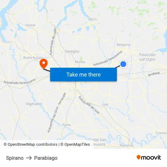 Spirano to Parabiago map