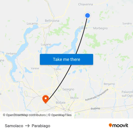 Samolaco to Parabiago map