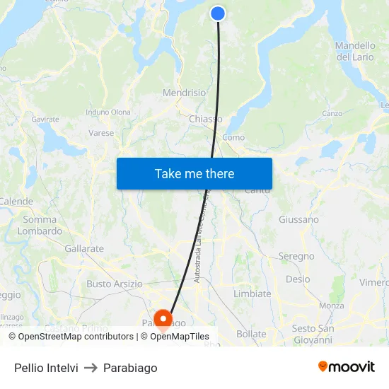 Pellio Intelvi to Parabiago map