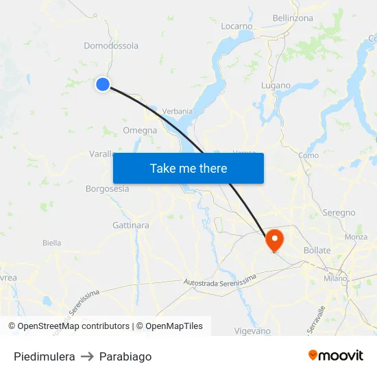 Piedimulera to Parabiago map