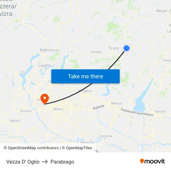 Vezza D' Oglio to Parabiago map