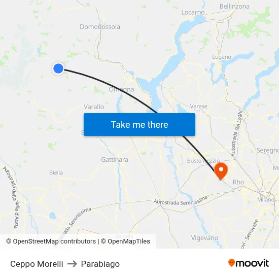 Ceppo Morelli to Parabiago map
