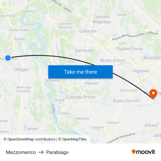 Mezzomerico to Parabiago map