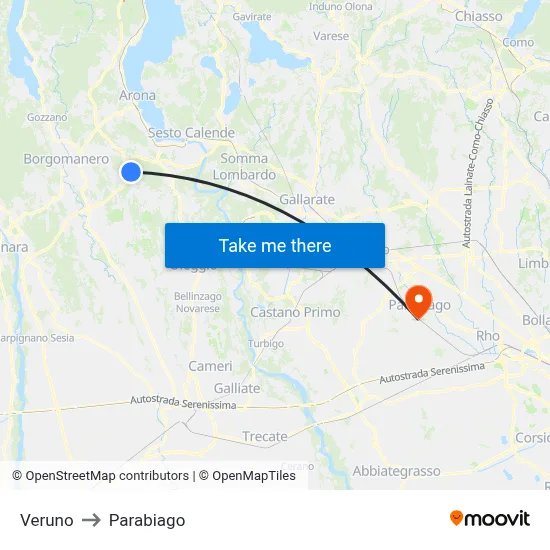 Veruno to Parabiago map