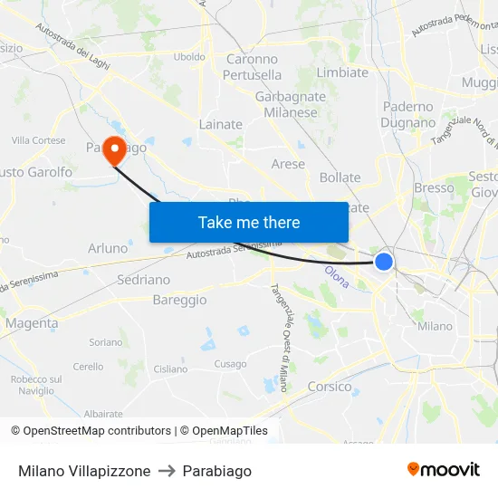 Milan Villapizzone to Parabiago map