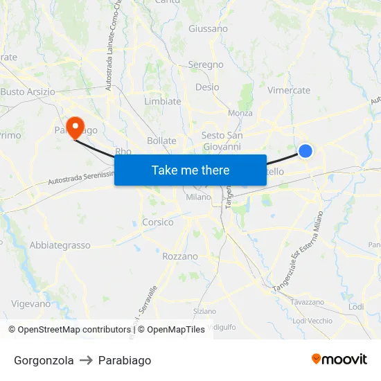 Gorgonzola to Parabiago map