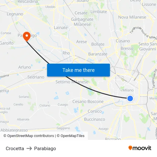 Crocetta to Parabiago map