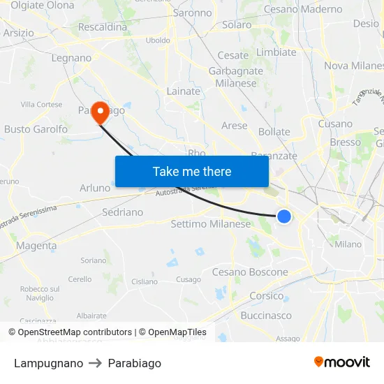 Lampugnano to Parabiago map
