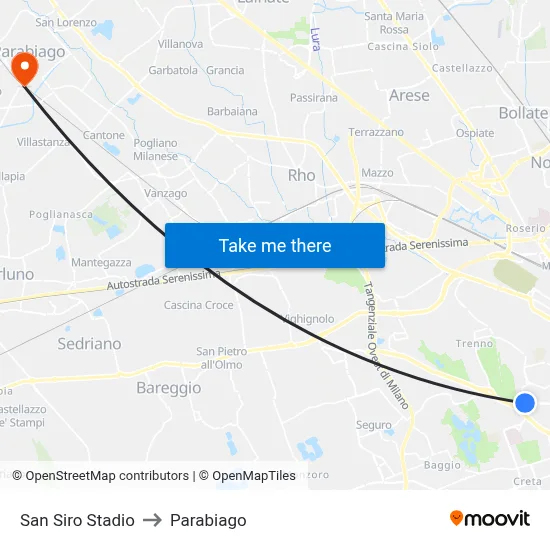 San Siro Stadio to Parabiago map