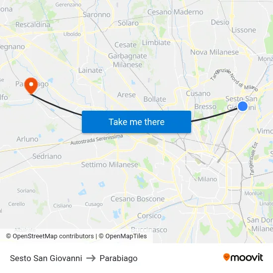 Sesto San Giovanni to Parabiago map