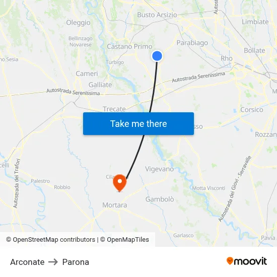 Arconate to Parona map