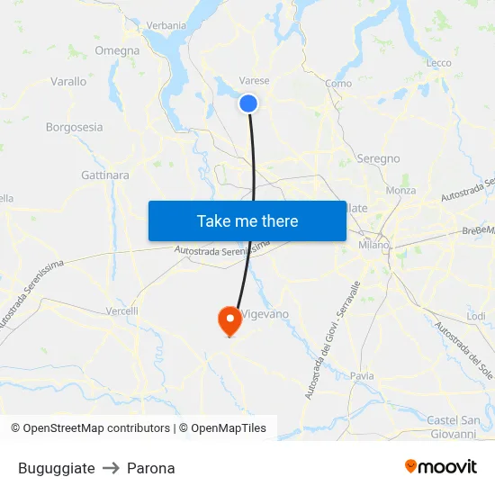 Buguggiate to Parona map
