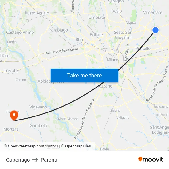 Caponago to Parona map