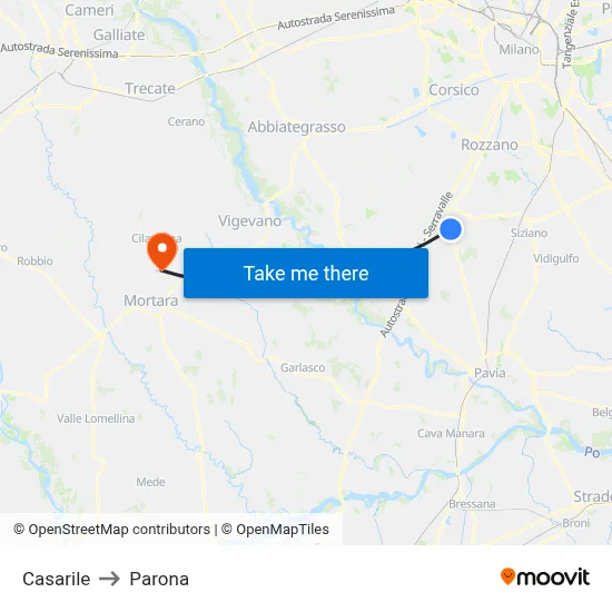 Casarile to Parona map