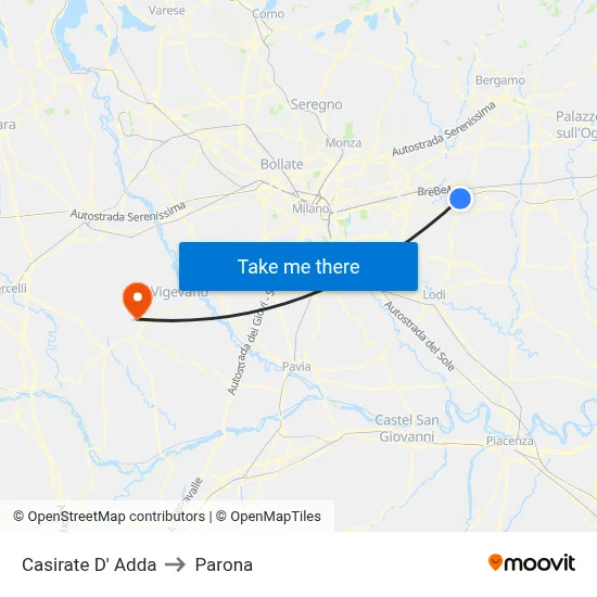 Casirate d'Adda to Parona map
