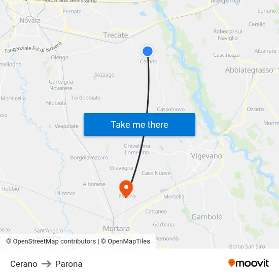 Cerano to Parona map