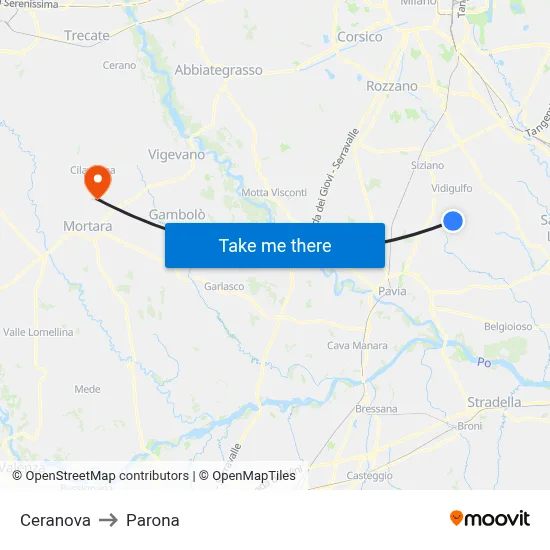 Ceranova to Parona map