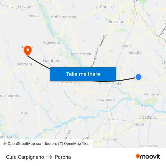 Cura Carpignano to Parona map