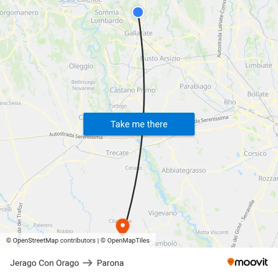 Jerago con Orago to Parona map