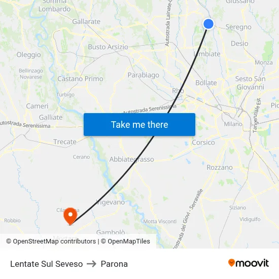 Lentate Sul Seveso to Parona map