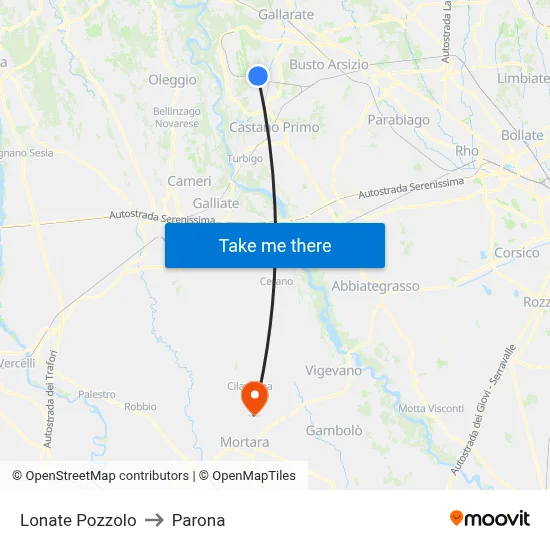 Lonate Pozzolo to Parona map
