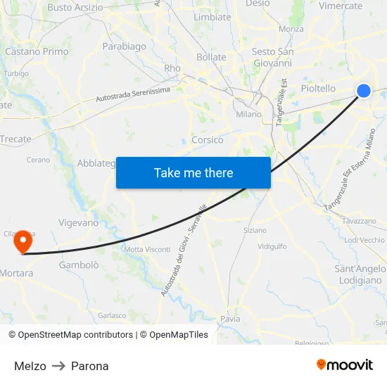 Melzo to Parona map