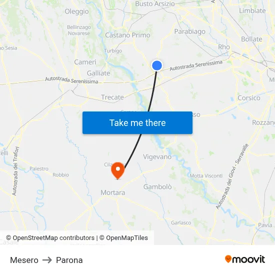 Mesero to Parona map