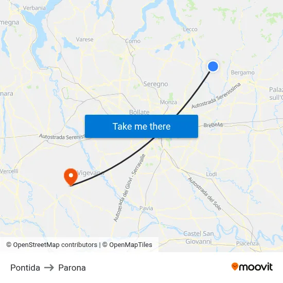 Pontida to Parona map
