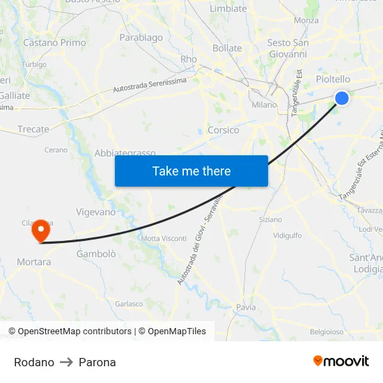 Rodano to Parona map