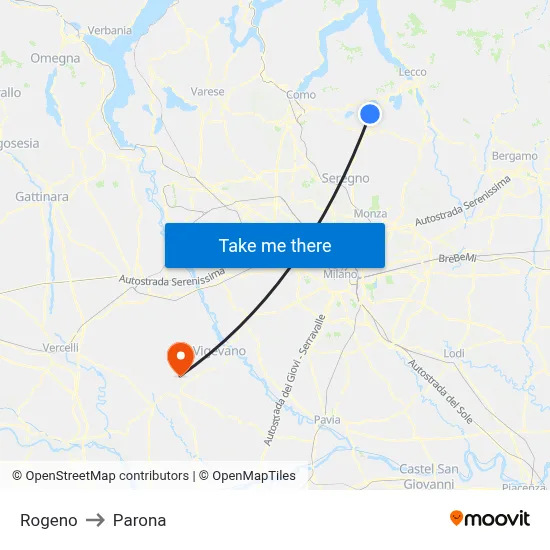 Rogeno to Parona map