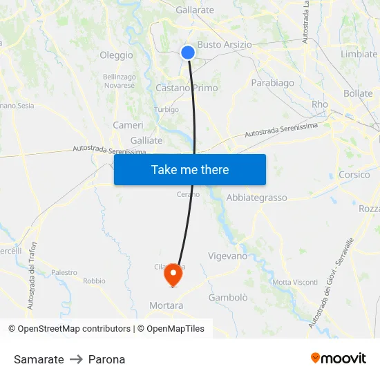 Samarate to Parona map