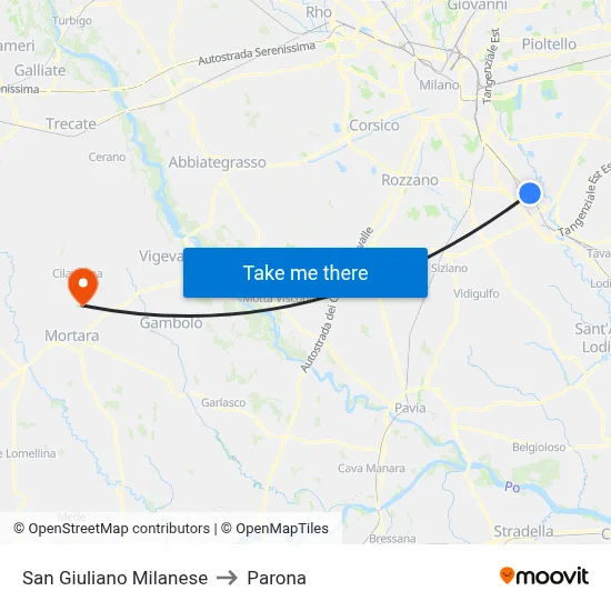 San Giuliano Milanese to Parona map