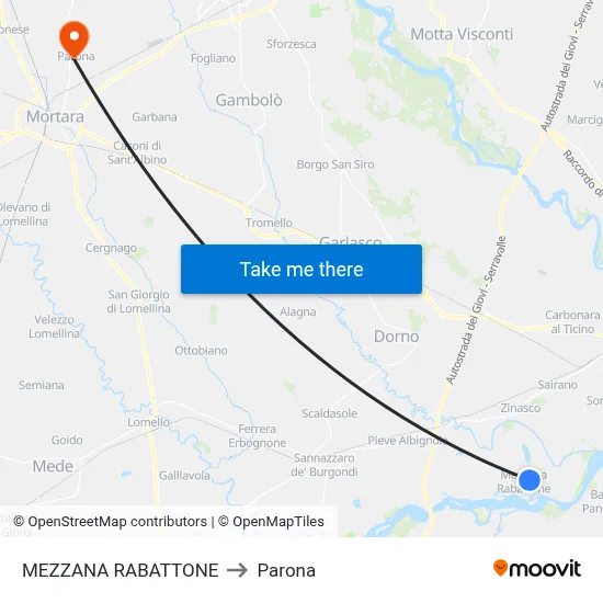 Mezzana Rabattone to Parona map