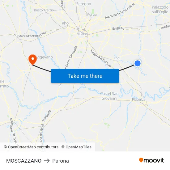 Moscazzano to Parona map