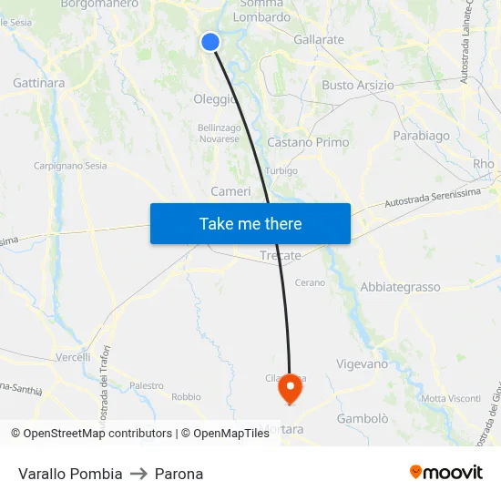 Varallo Pombia to Parona map