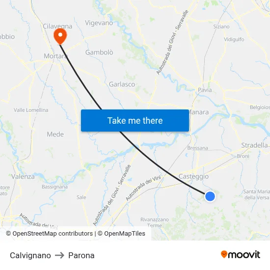 Calvignano to Parona map