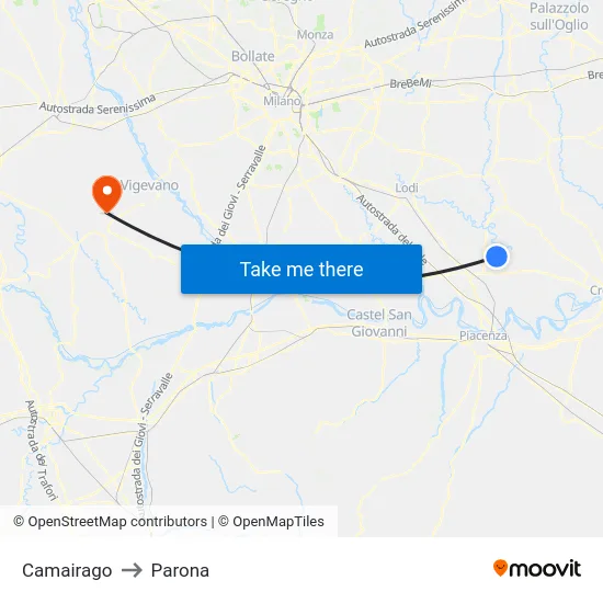 Camairago to Parona map